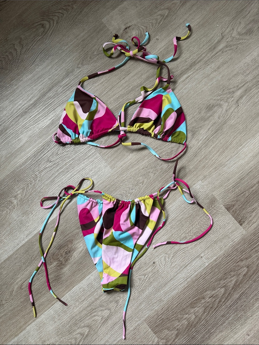 Colorful Abstract Print Tie-Side Bikini Bottom